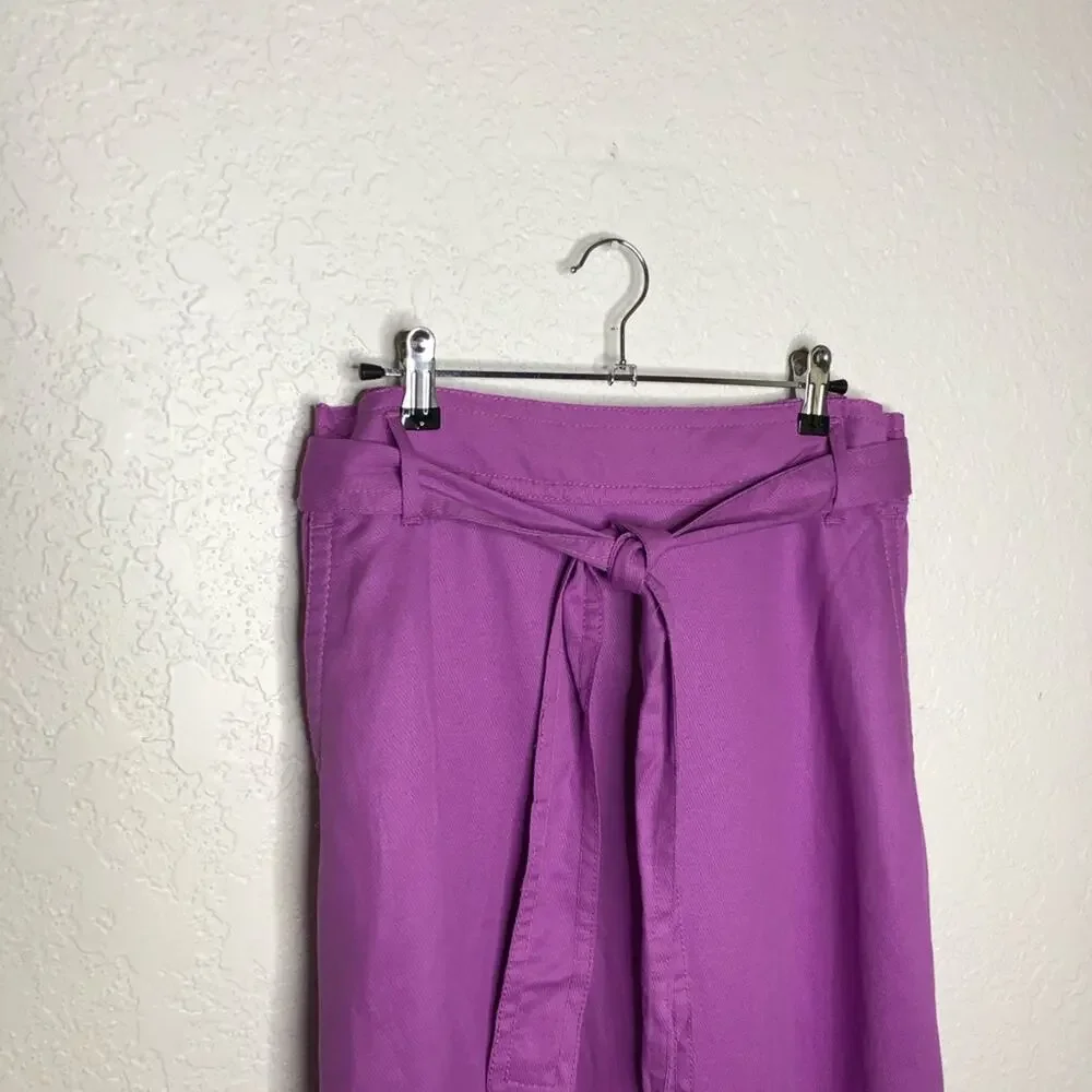 Ann Taylor purple linen blend belted ruffled midi skirt size 8 NWT